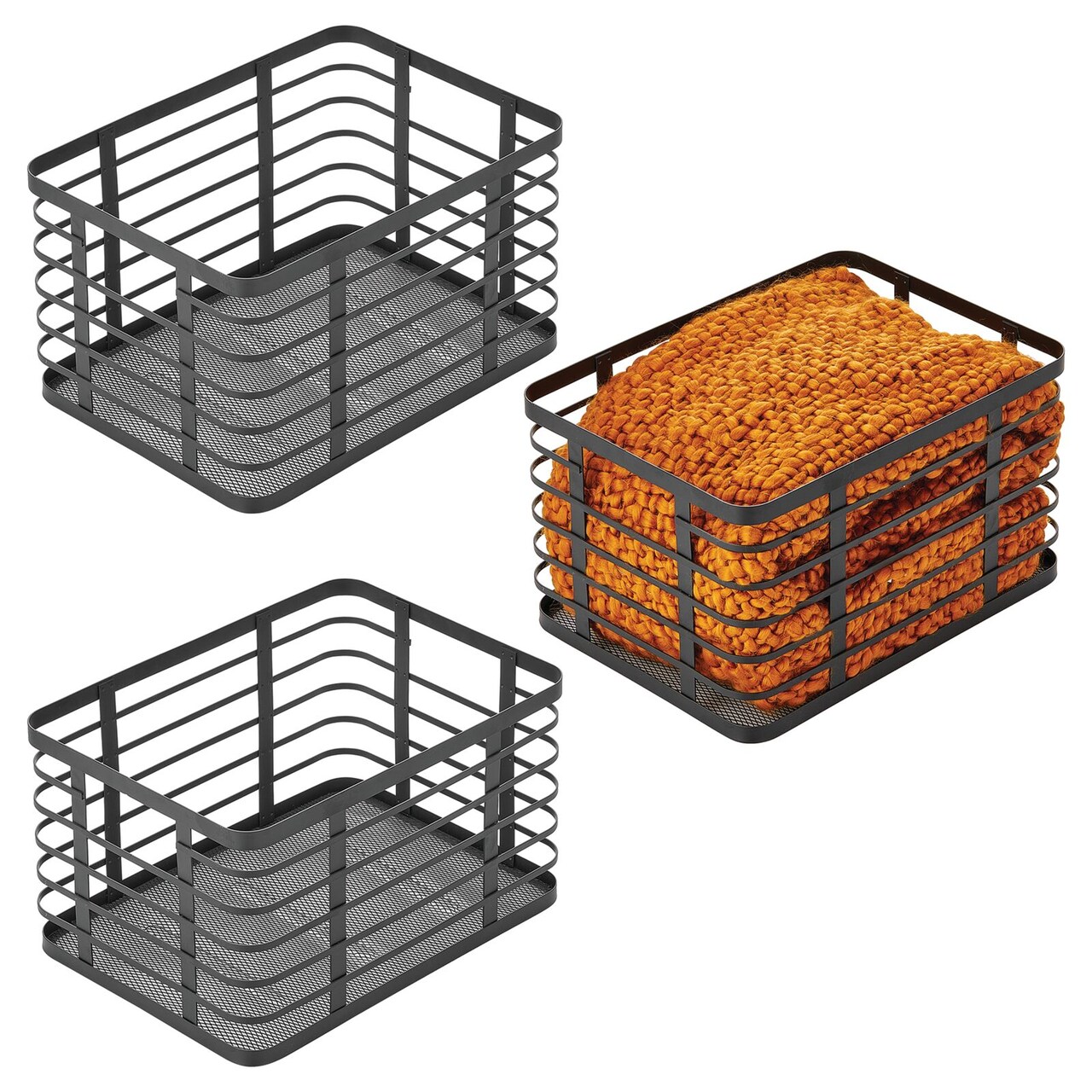 mDesign Metal Steel Wire Closet Storage Basket w/ Handles